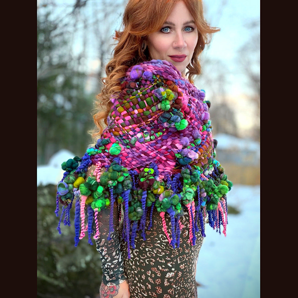 Handmade wool Woven Scarf shawlette 19” X 18”