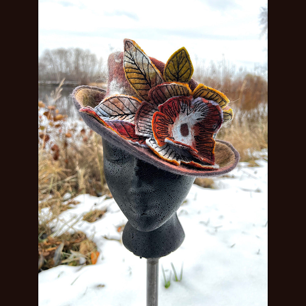 Felted top hat with rose 22” small