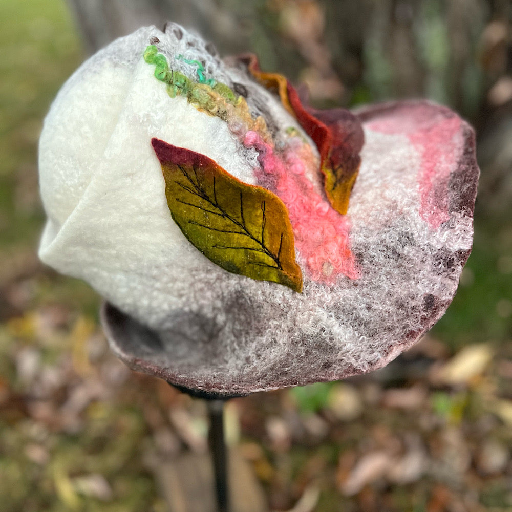 Felted top hat with leaves 23” medium