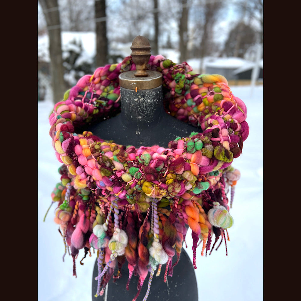 Winter rose Woven art yarn Giant cowl