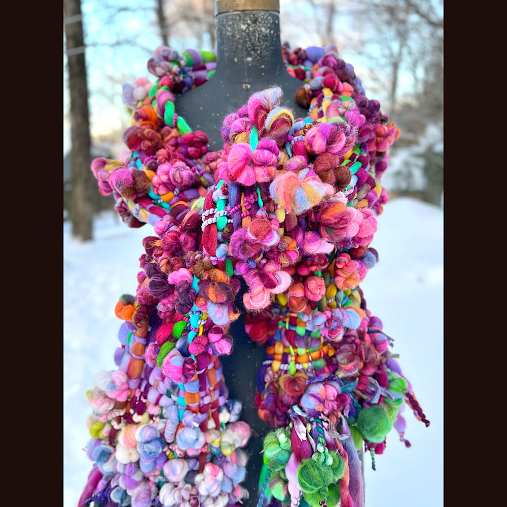 Winter rose Woven art yarn Scarf 100” X 8”