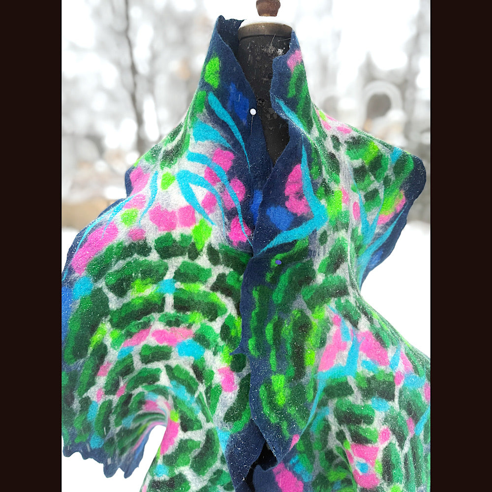 Handmade wool Felted Scarf 80” X 17”