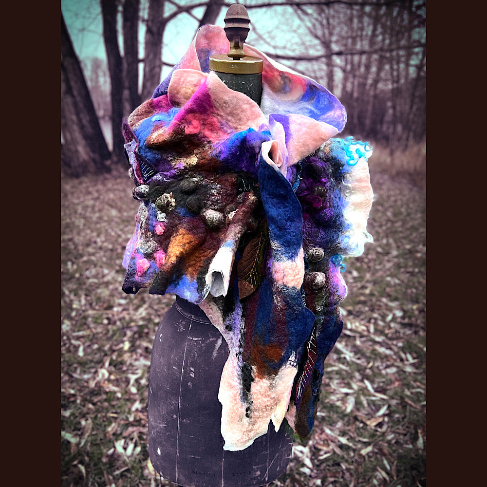 Soleil d’hiver felted scarf 75” X 18”