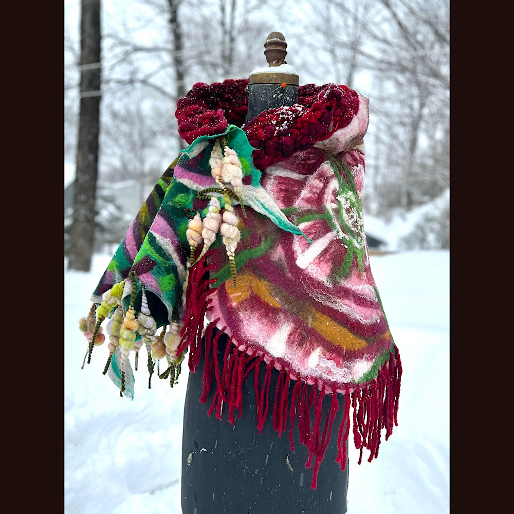 Rose felted wrap 57” X 27”