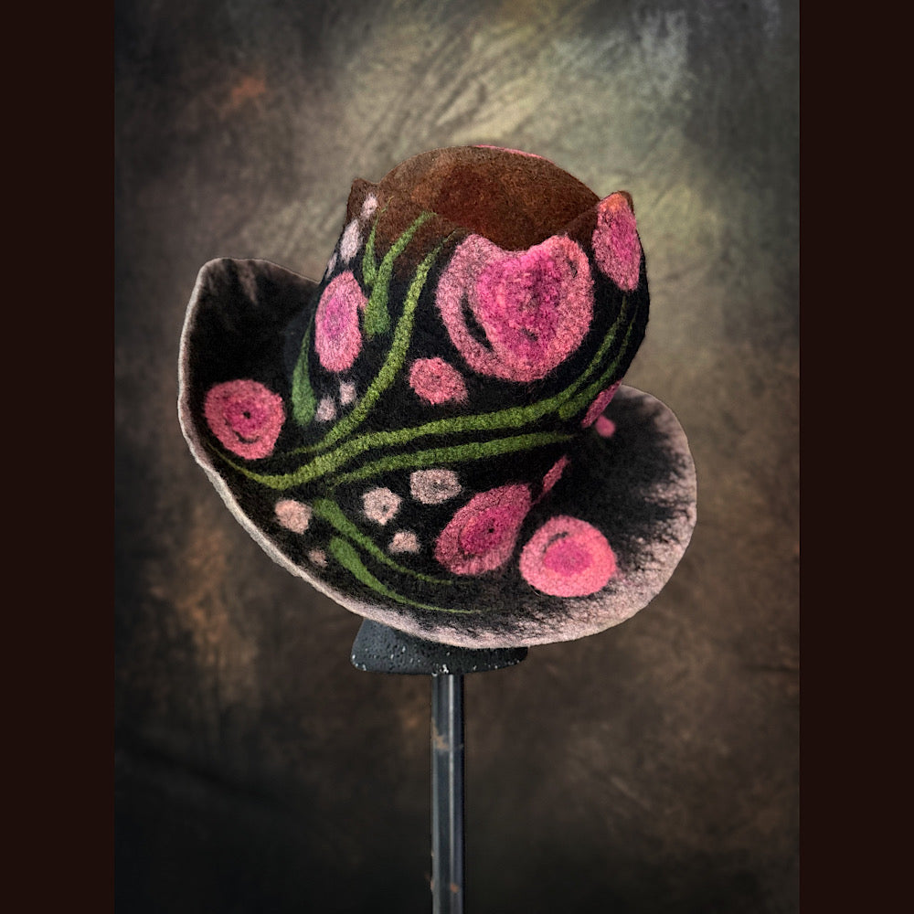OOAK Handmade wool Felted hat 23.5” medium