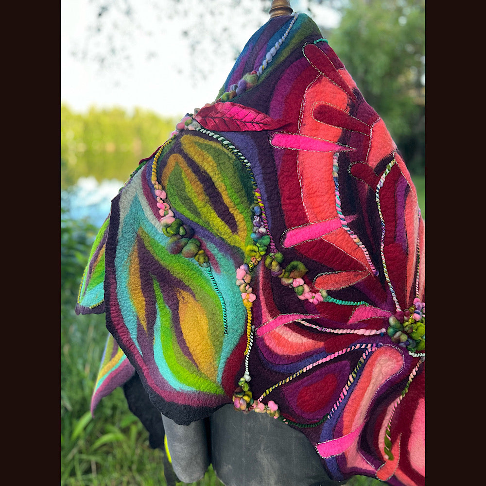 Wild Roses Large Felted Shawl 75” X 38”