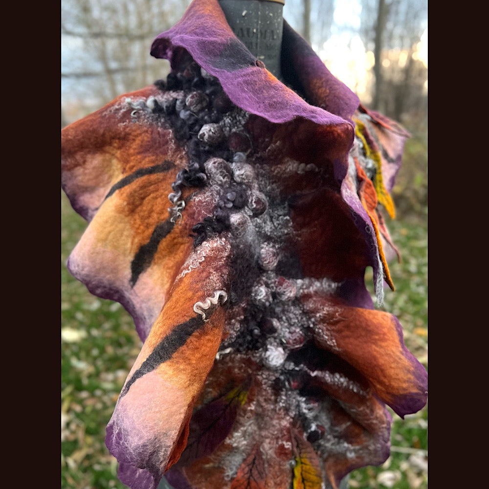 Autumn butterfly felted scarf 50” X 18”