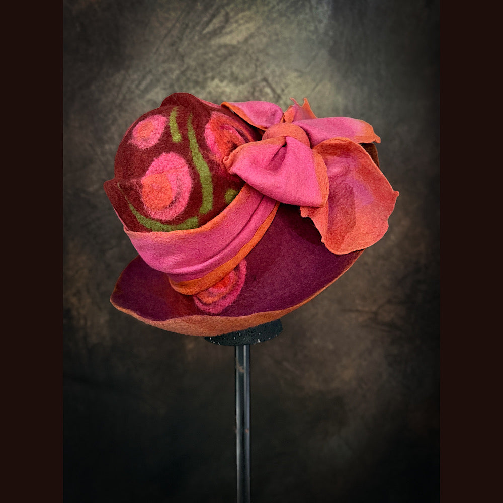 OOAK Handmade wool Felted hat 23.5” medium