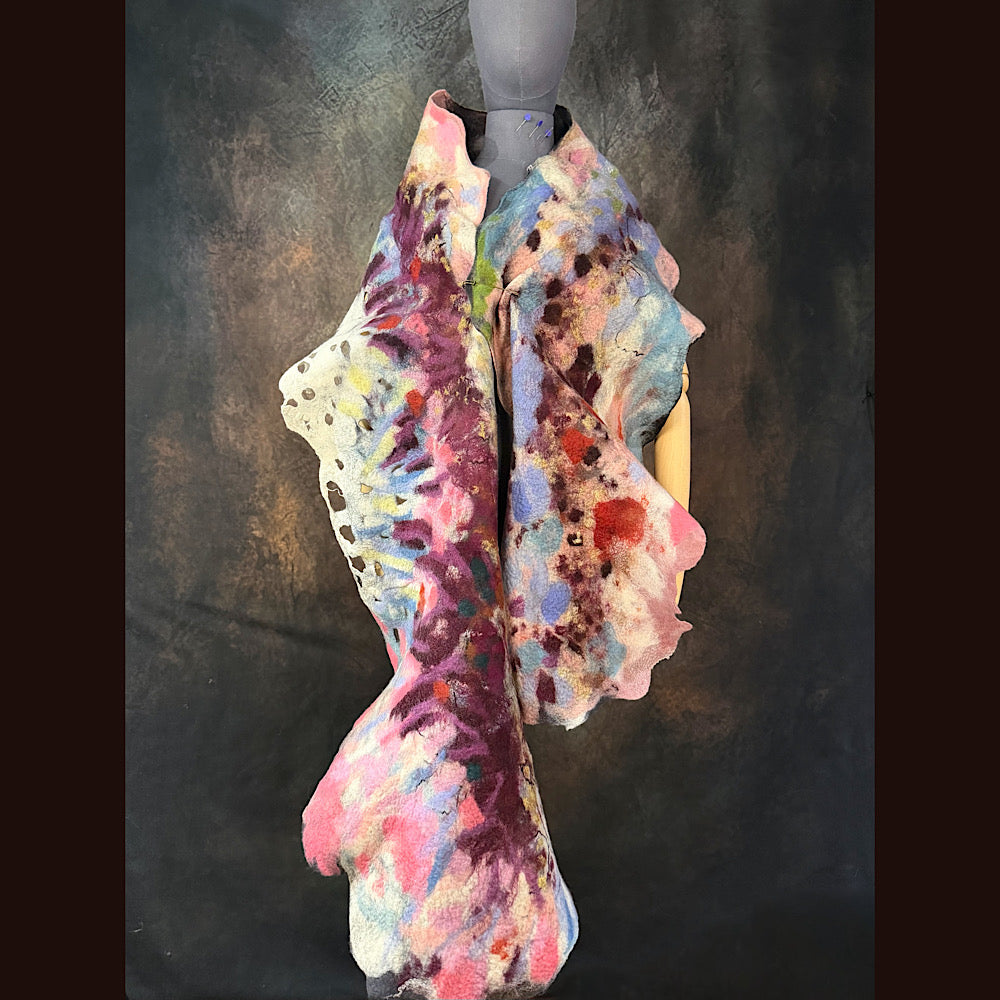 OOAK Handmade wool Felted Scarf 92” X 17”Original art work