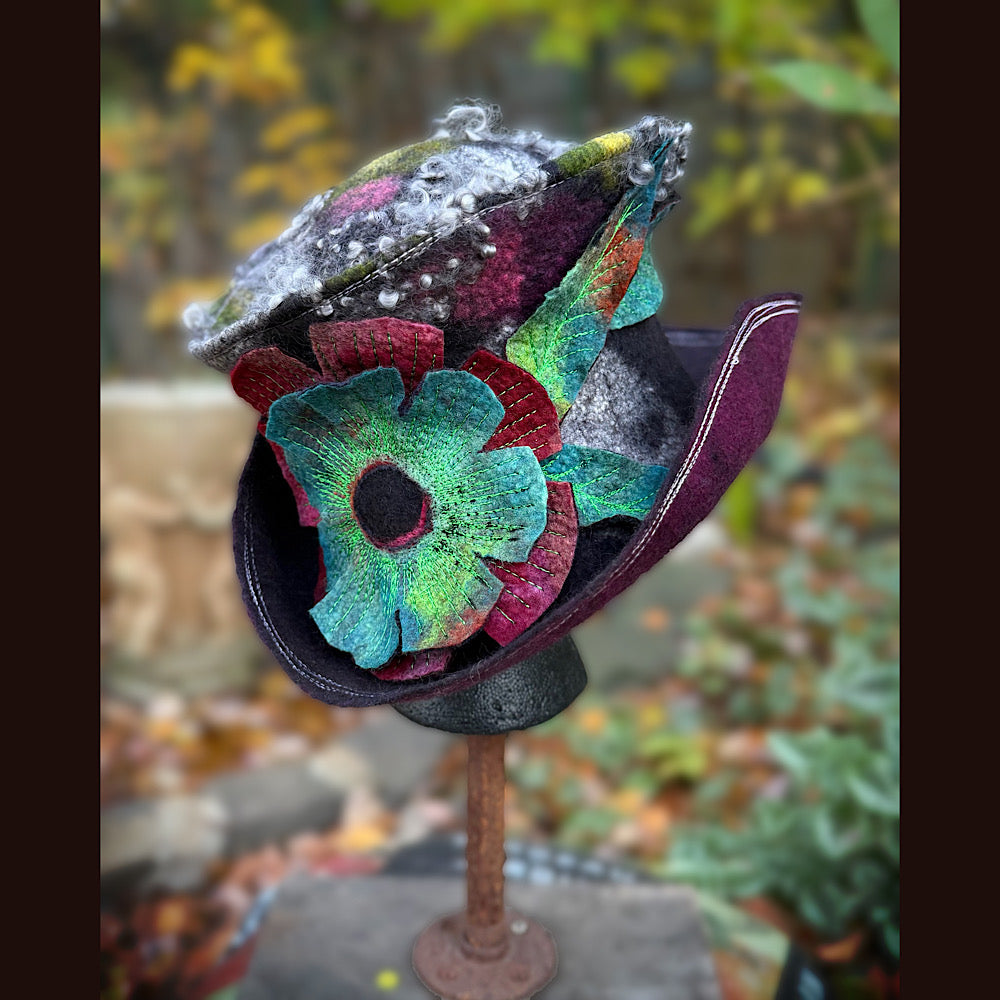OOAK Handmade wool Felted hat 23.5” medium