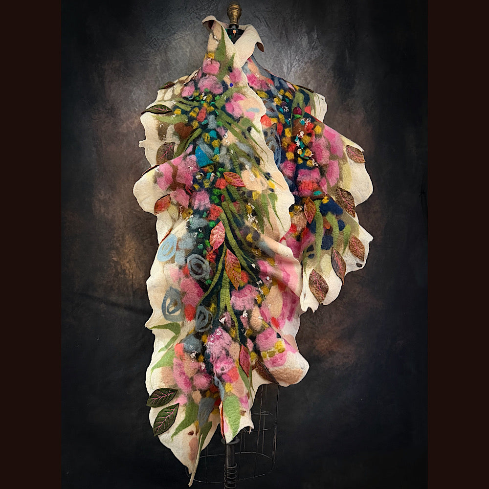 OOAK Handmade wool Felted Scarf 86” X 21”