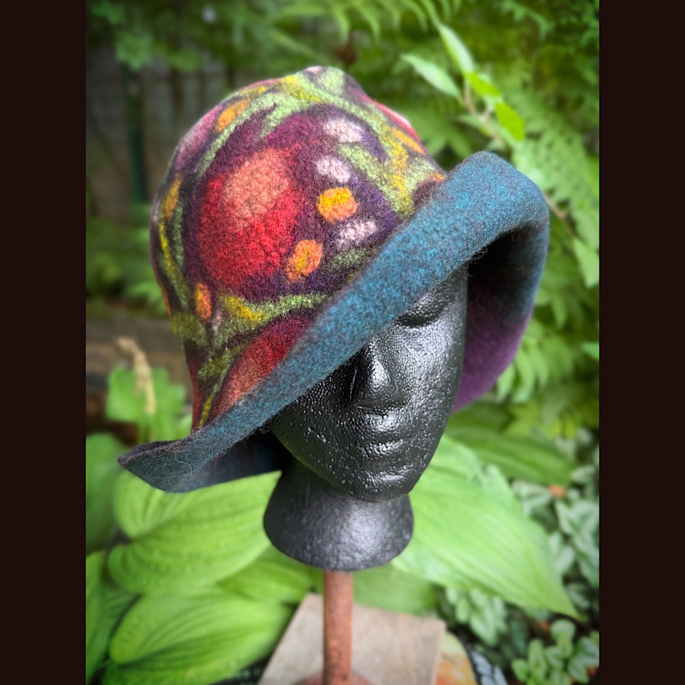 OOAK Handmade wool Felted hat 23.5” medium