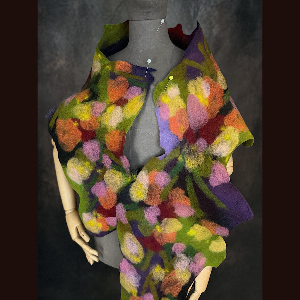 OOAK Handmade wool Felted Scarf 76” X 12” Original art work