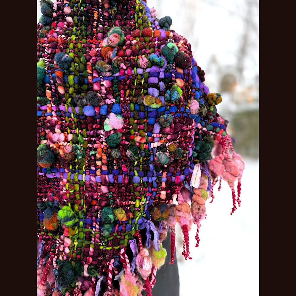 Handmade wool Woven Scarf shawlette 53” X 28”