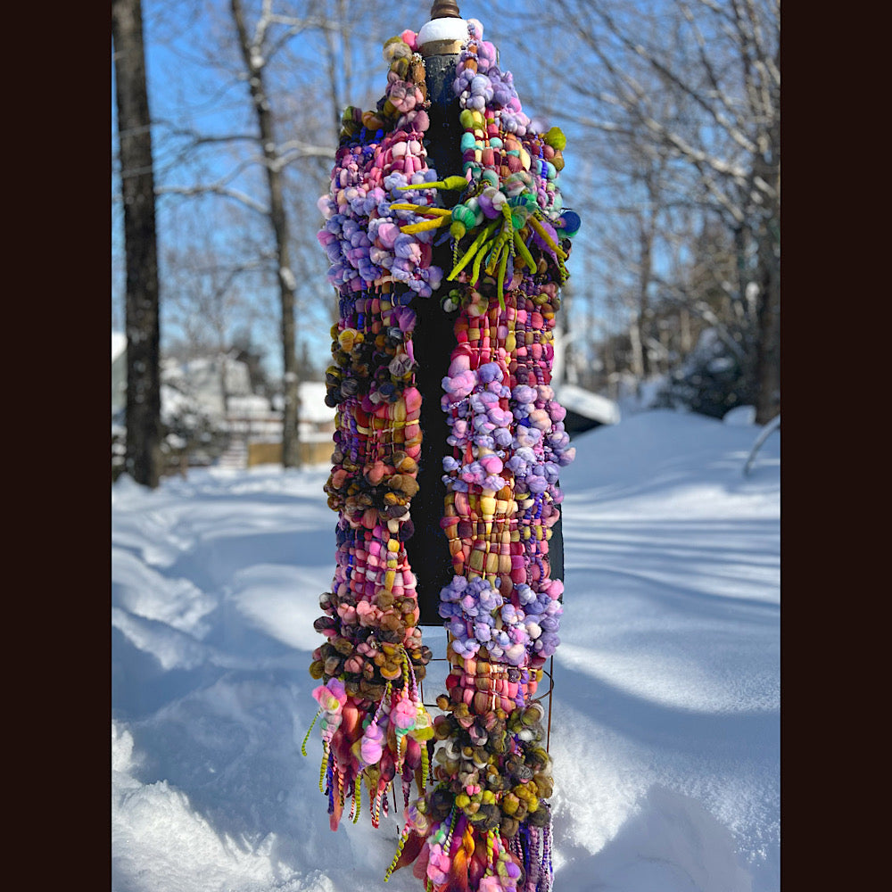 Velvet roses  woven art yarn Scarf 102” X 7 1/2”