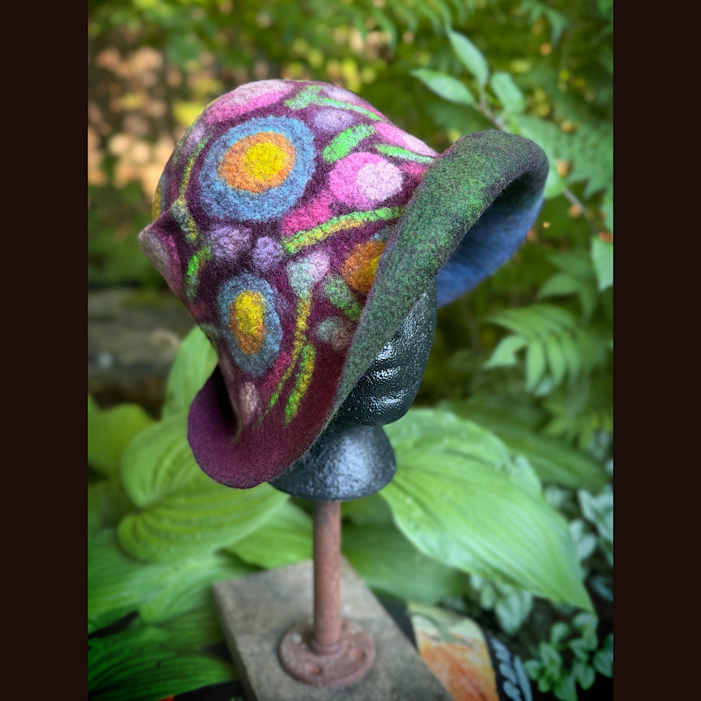 OOAK Handmade wool Felted hat 23.5” medium