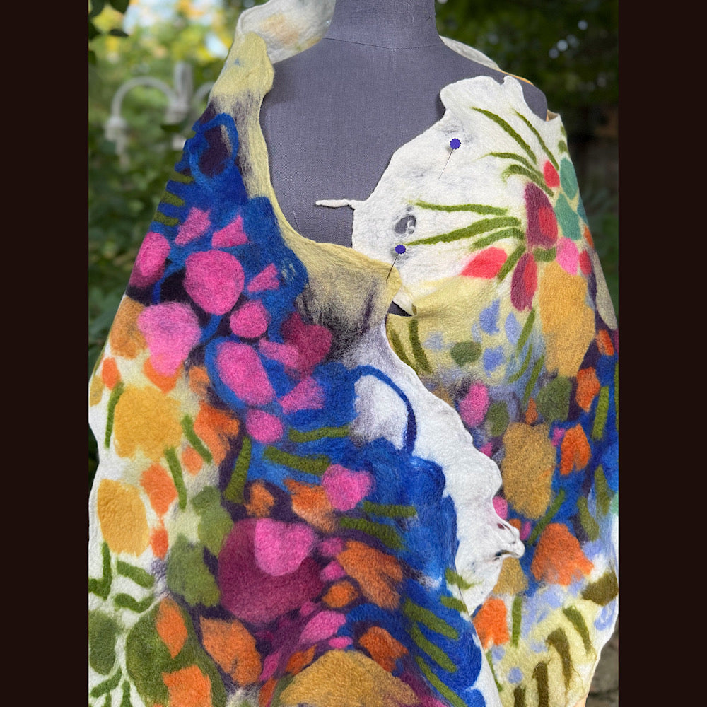 OOAK Handmade wool Felted Scarf 88” X 22” Original art work