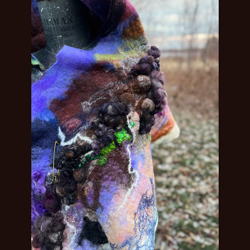 Last rays before dawn felted scarf 69” X 20”