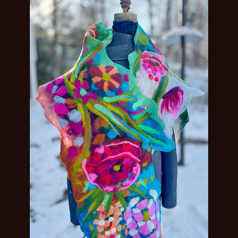 Rose Felted Shawl 84” X 21”