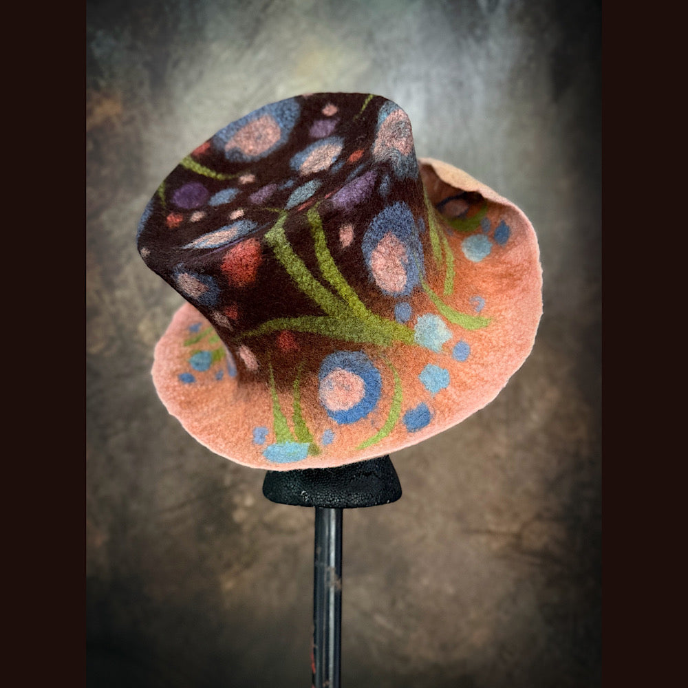 OOAK Handmade wool Felted hat 23.5” medium