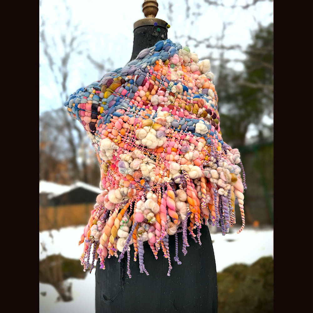 Handmade wool Woven Scarf shawlette 20” X 19”