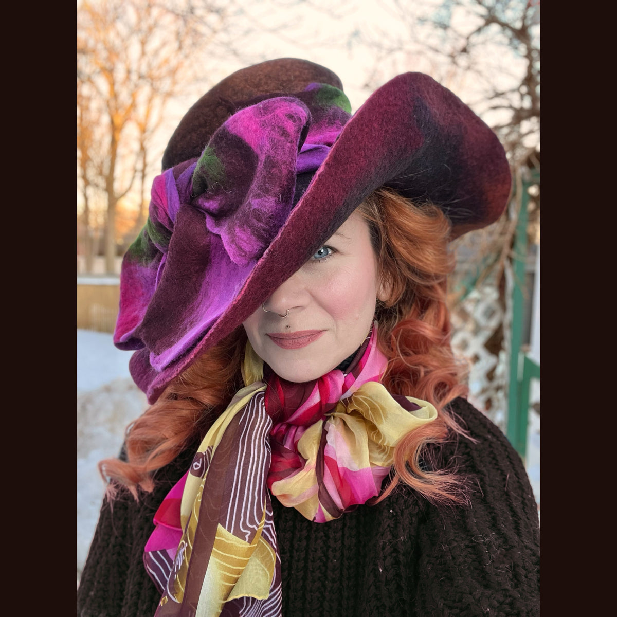Felted top hat with bow 23” 1/2 medium