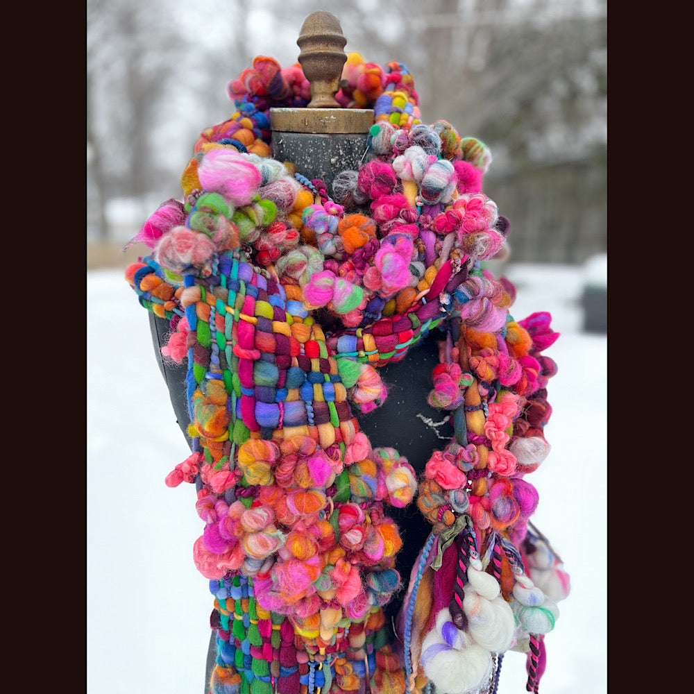 Winter rose Woven art yarn Scarf 104” X 8”