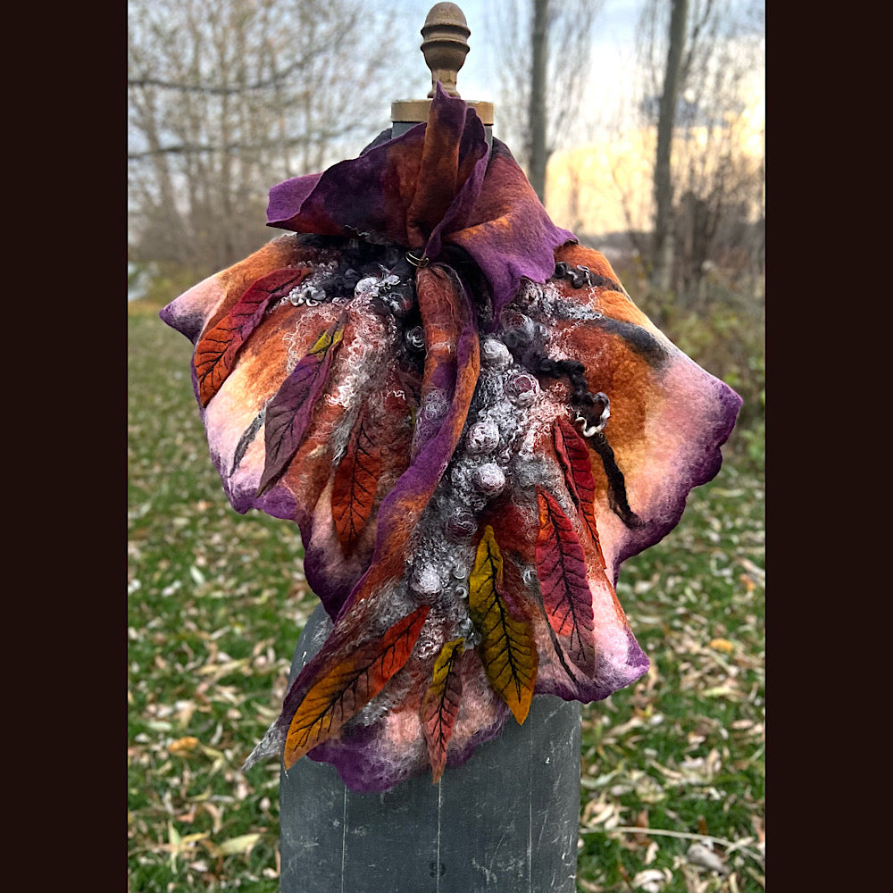 Autumn butterfly felted scarf 50” X 18”