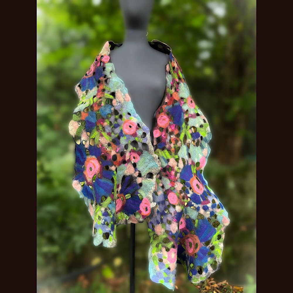 OOAK Handmade wool Felted Scarf 90” X 17”Original art work