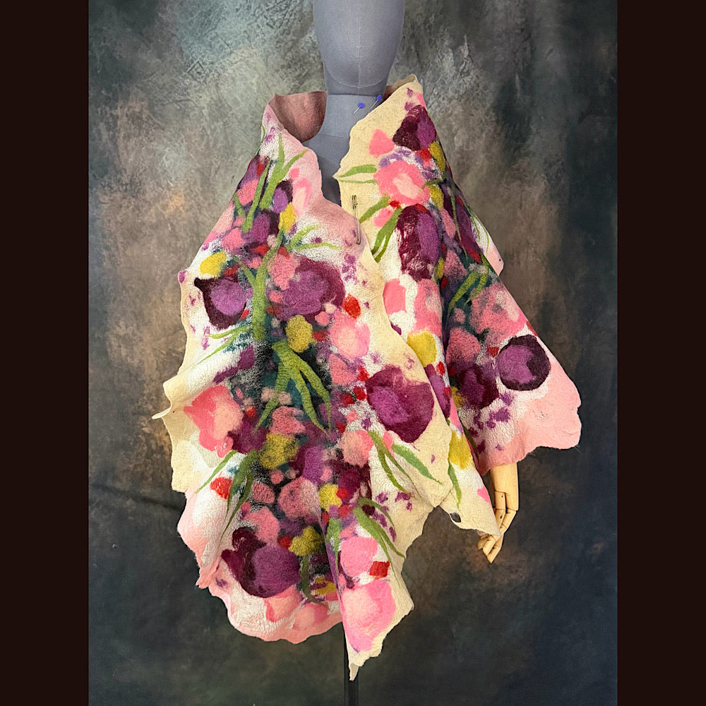 OOAK Handmade wool Felted Scarf 80” X 17” Original art work