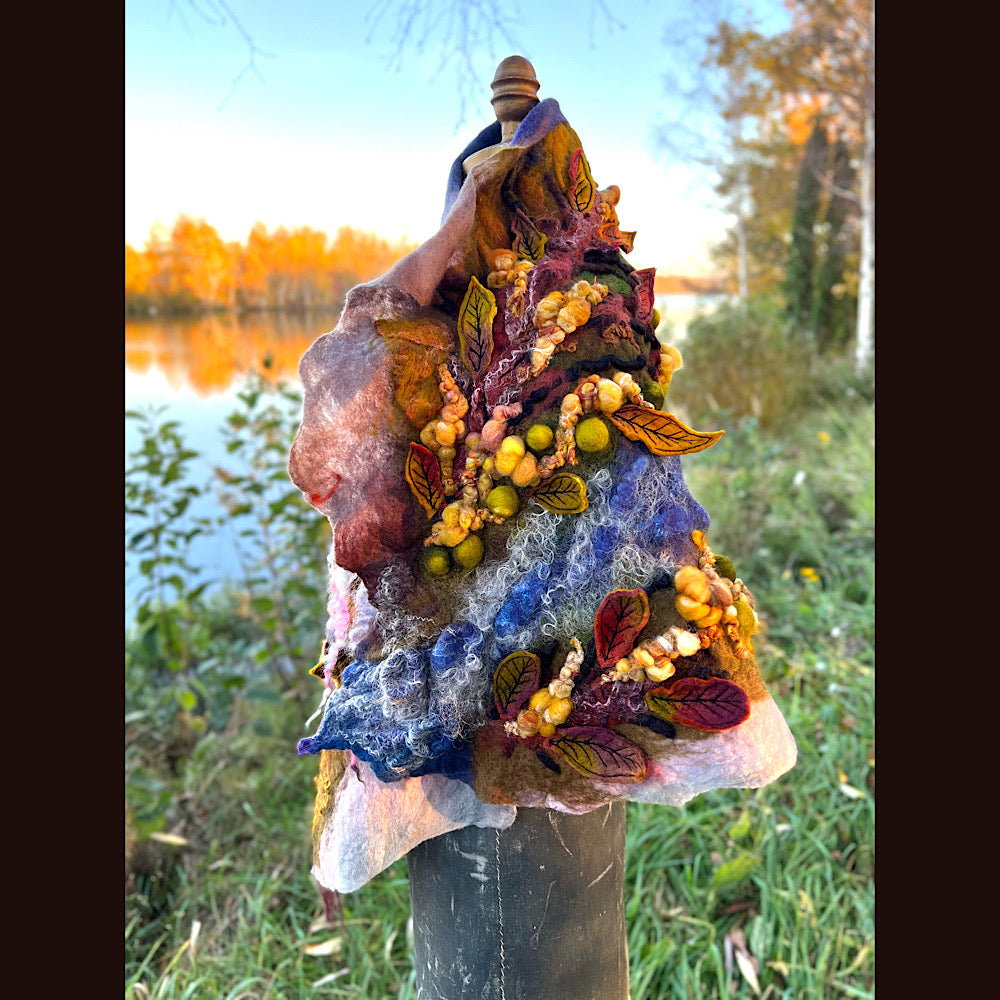 Chicoutimi river felted shawl 59” X 22”