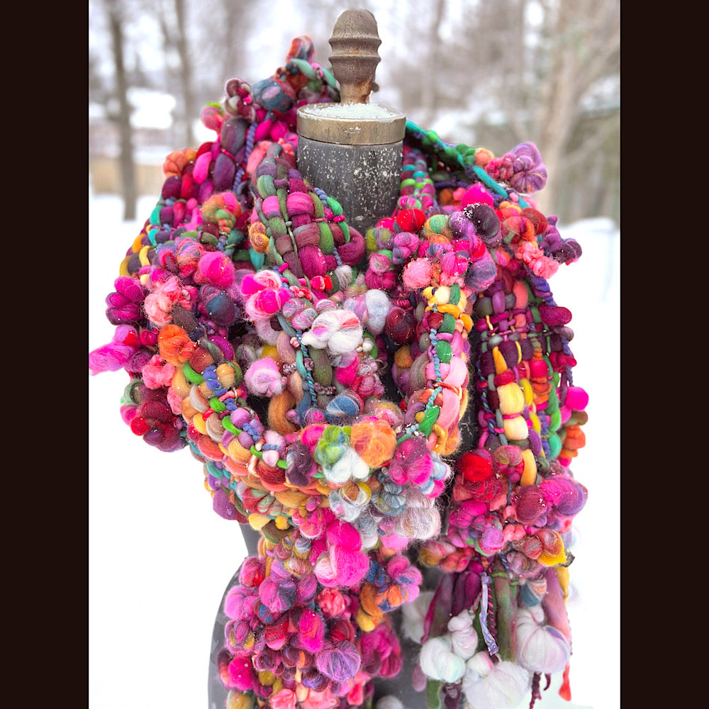 Winter rose Woven art yarn Scarf 104” X 8”