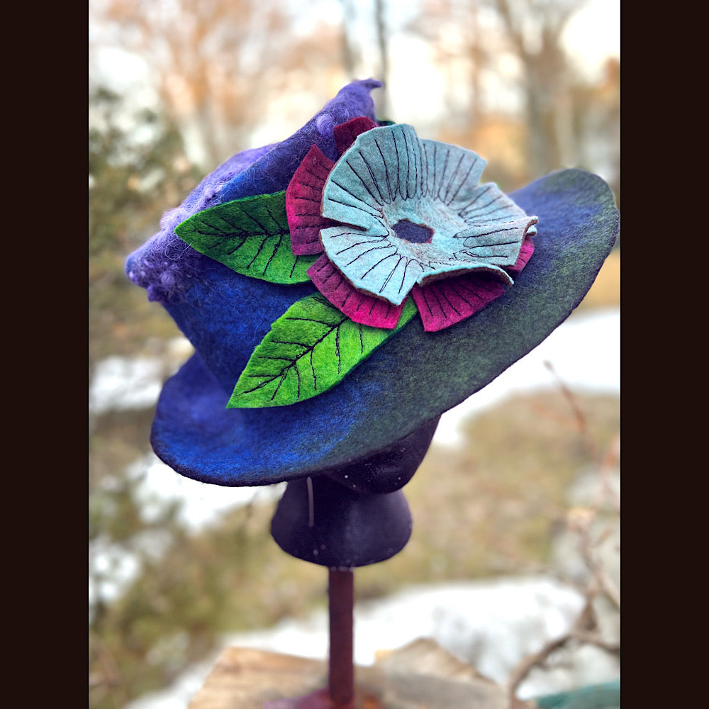 Felted top hat with flowers 23” 1/2 medium