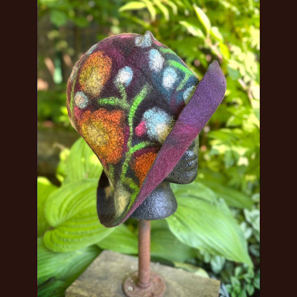 OOAK Handmade wool Felted hat 23.5” medium