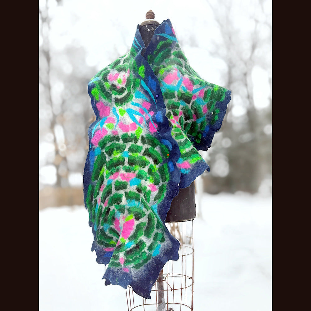 Handmade wool Felted Scarf 80” X 17”