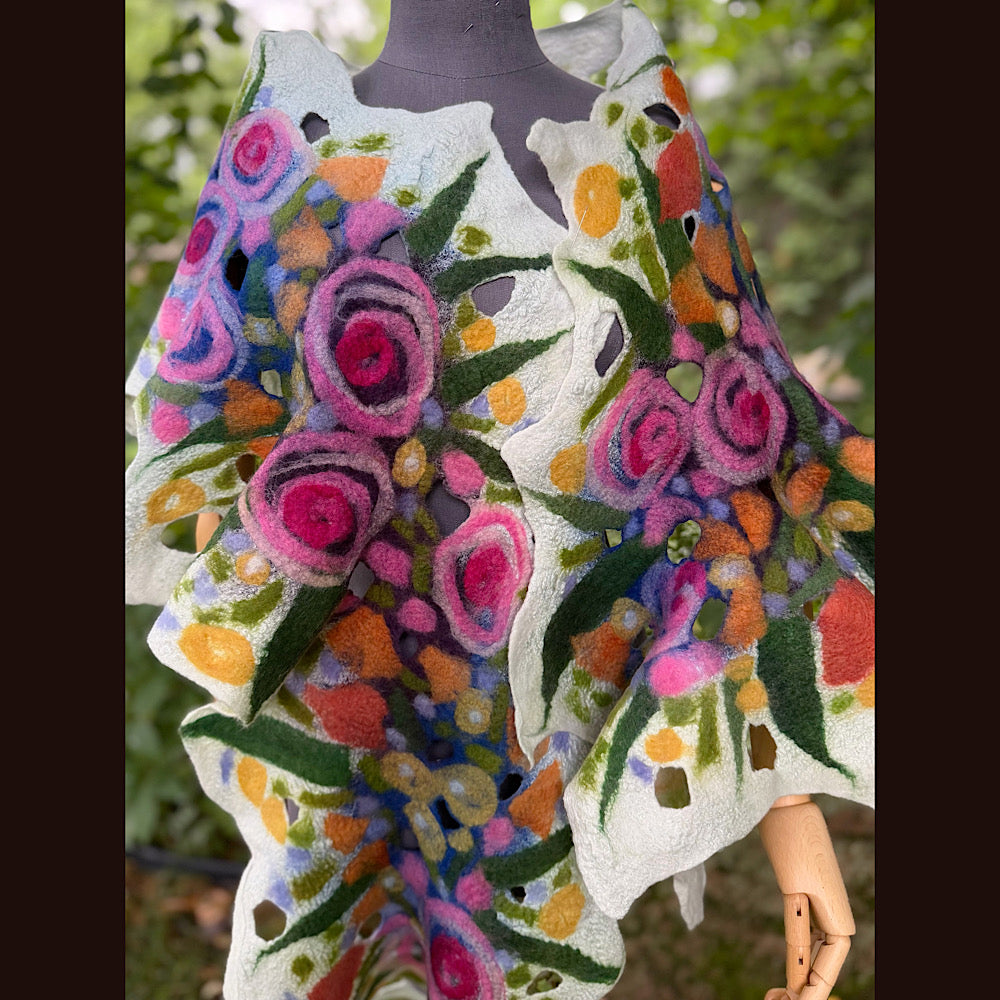 OOAK Handmade wool Felted Scarf 82” X 14” Original art work