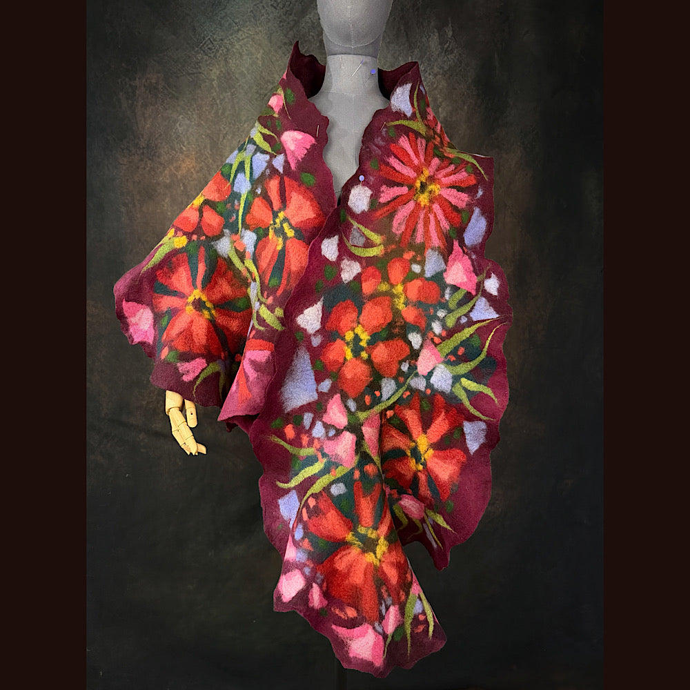 OOAK Handmade wool Felted Scarf 85” X 20” Original art work
