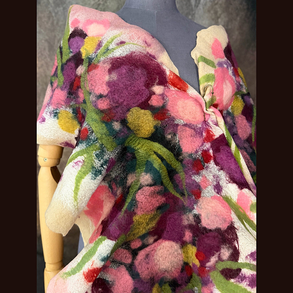 OOAK Handmade wool Felted Scarf 80” X 17” Original art work