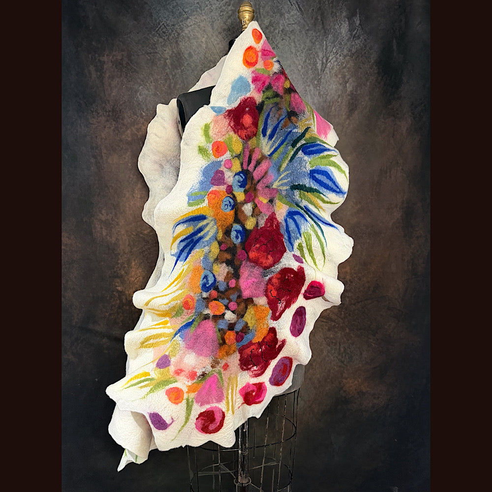 OOAK Handmade wool Felted Scarf 84” X 20” Original art work