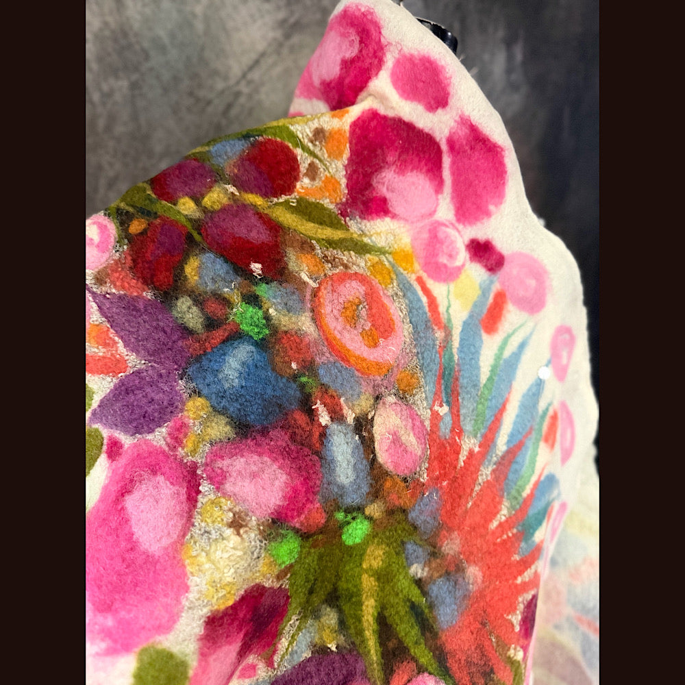 OOAK Handmade wool Felted Scarf 80” X 17” Original art work
