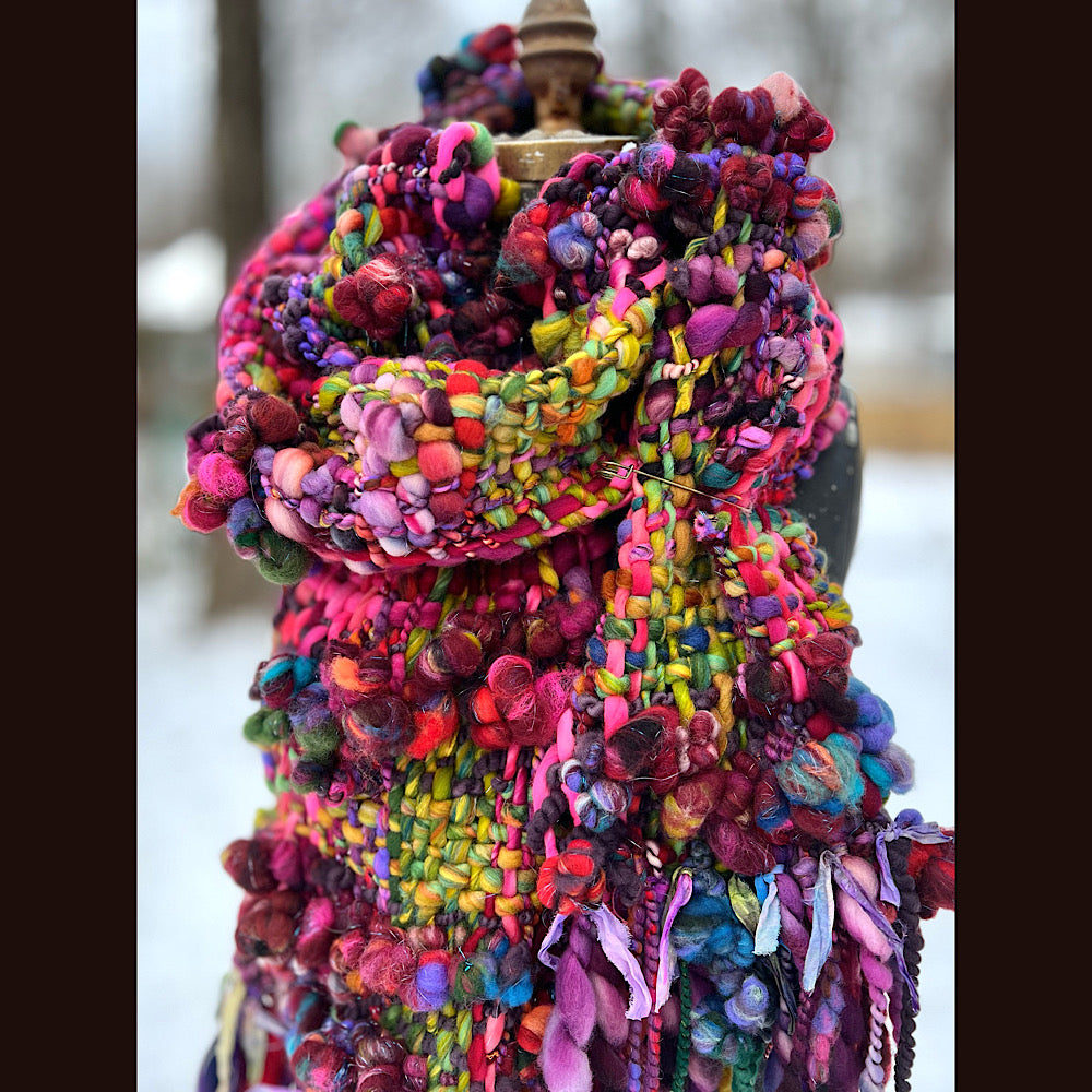 Happiness-  Woven art yarn Scarf 90” X 10”