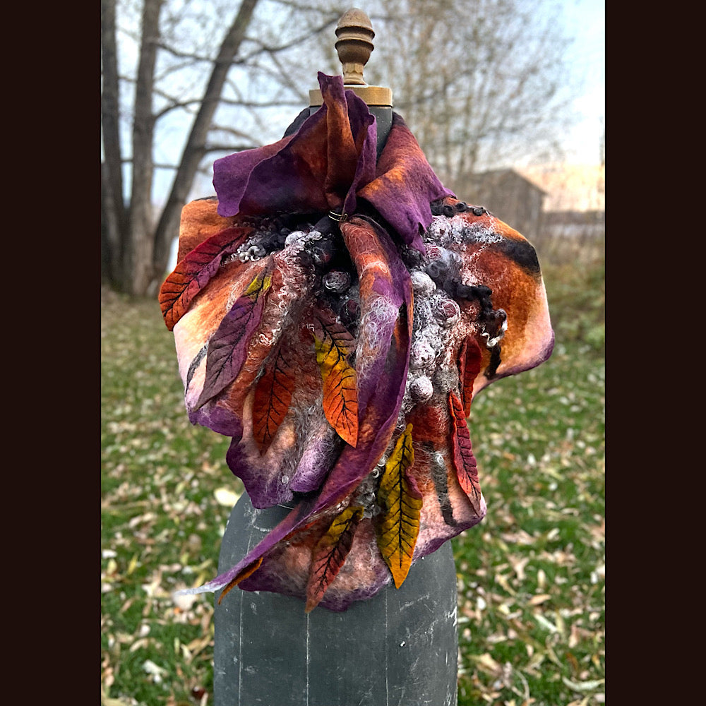 Autumn butterfly felted scarf 50” X 18”