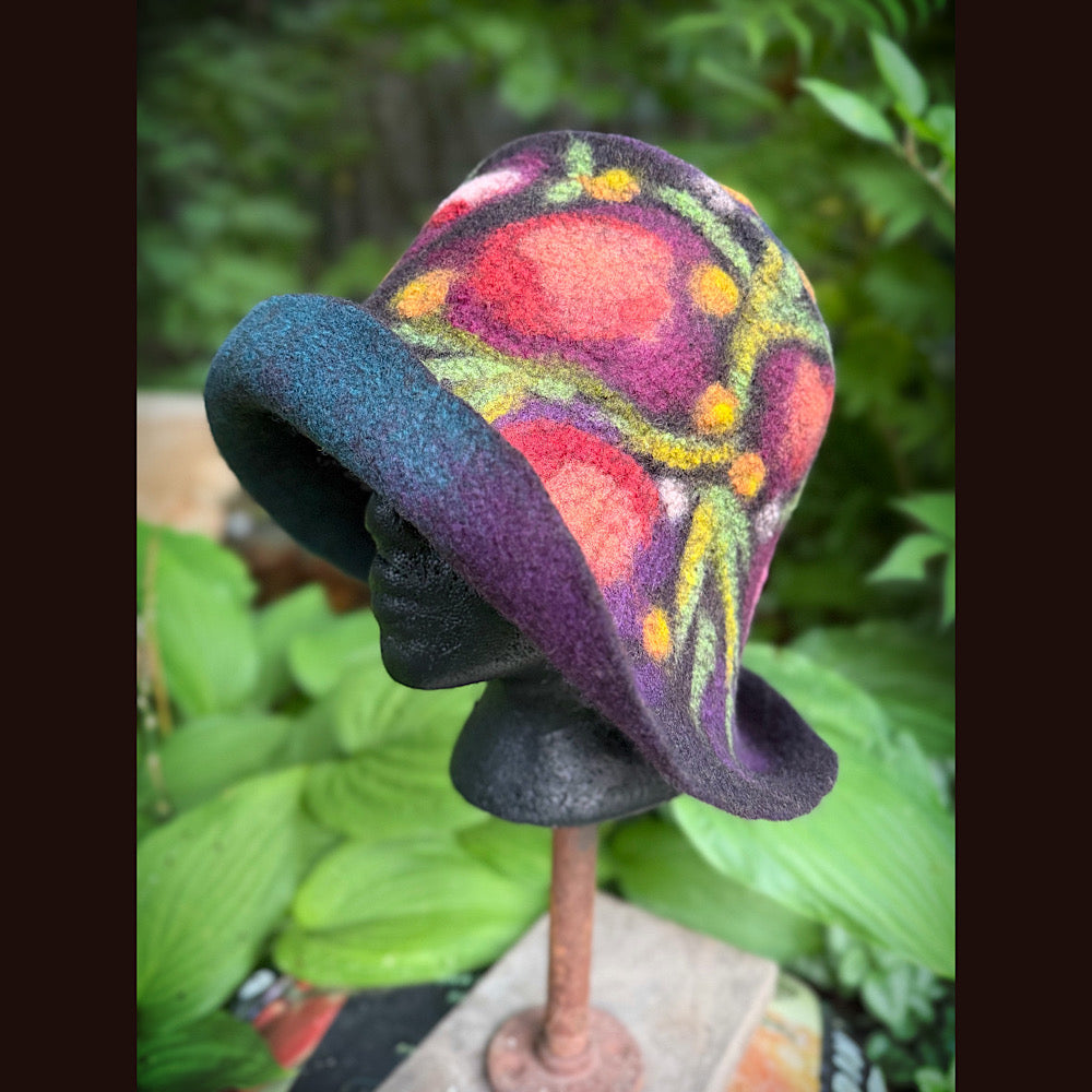 OOAK Handmade wool Felted hat 23.5” medium