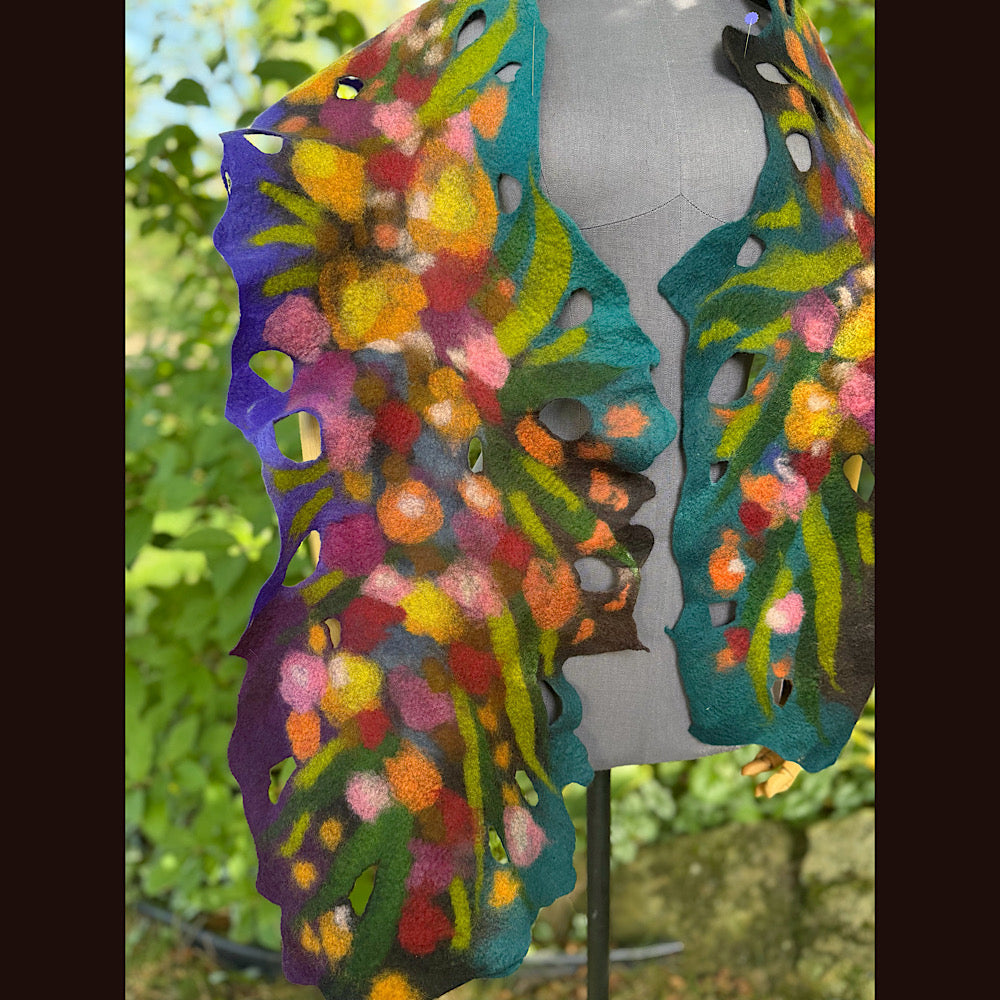 OOAK Handmade wool Felted Scarf 72” X 13” Original art work