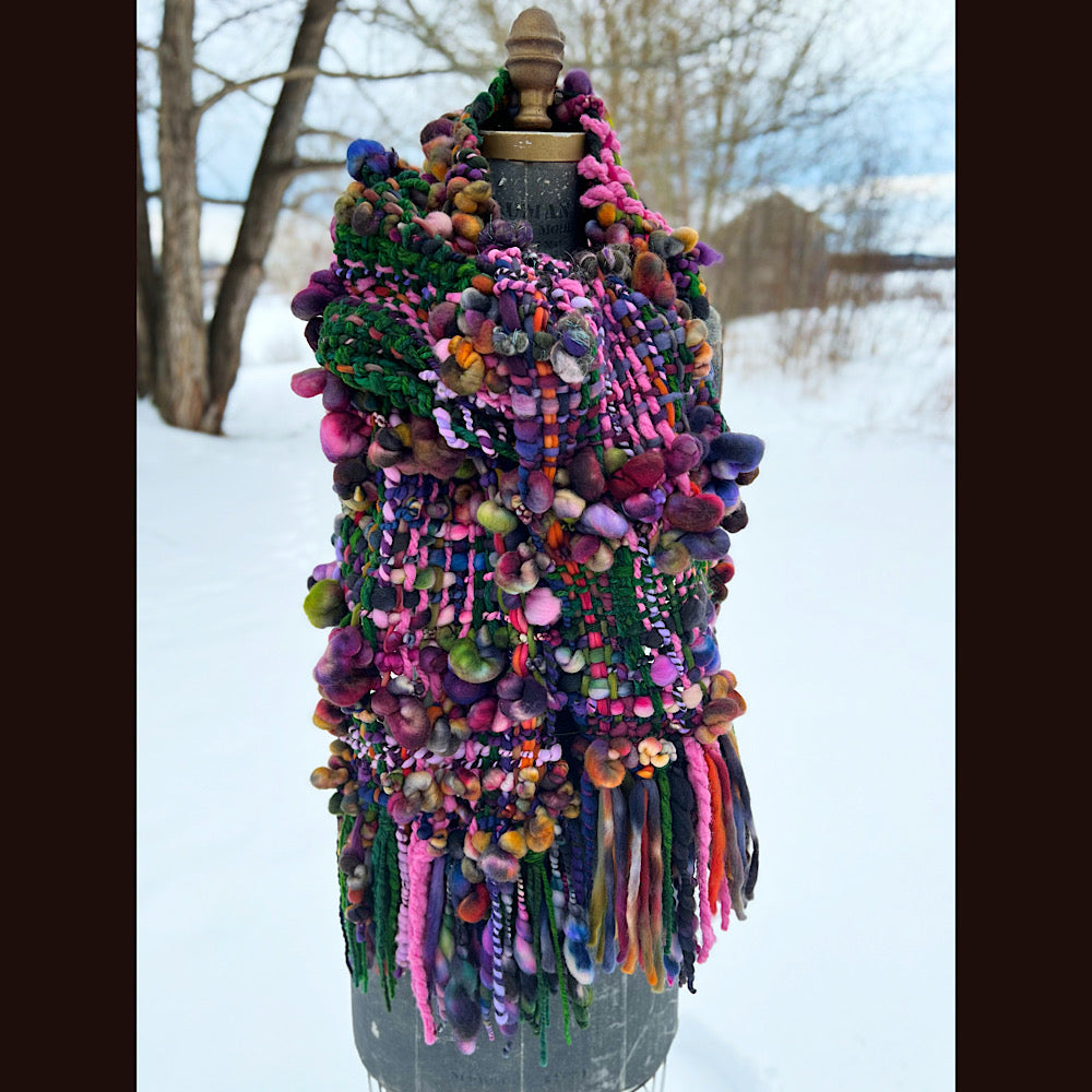 Woven scarf made of hand spun yarn 84” X 9”