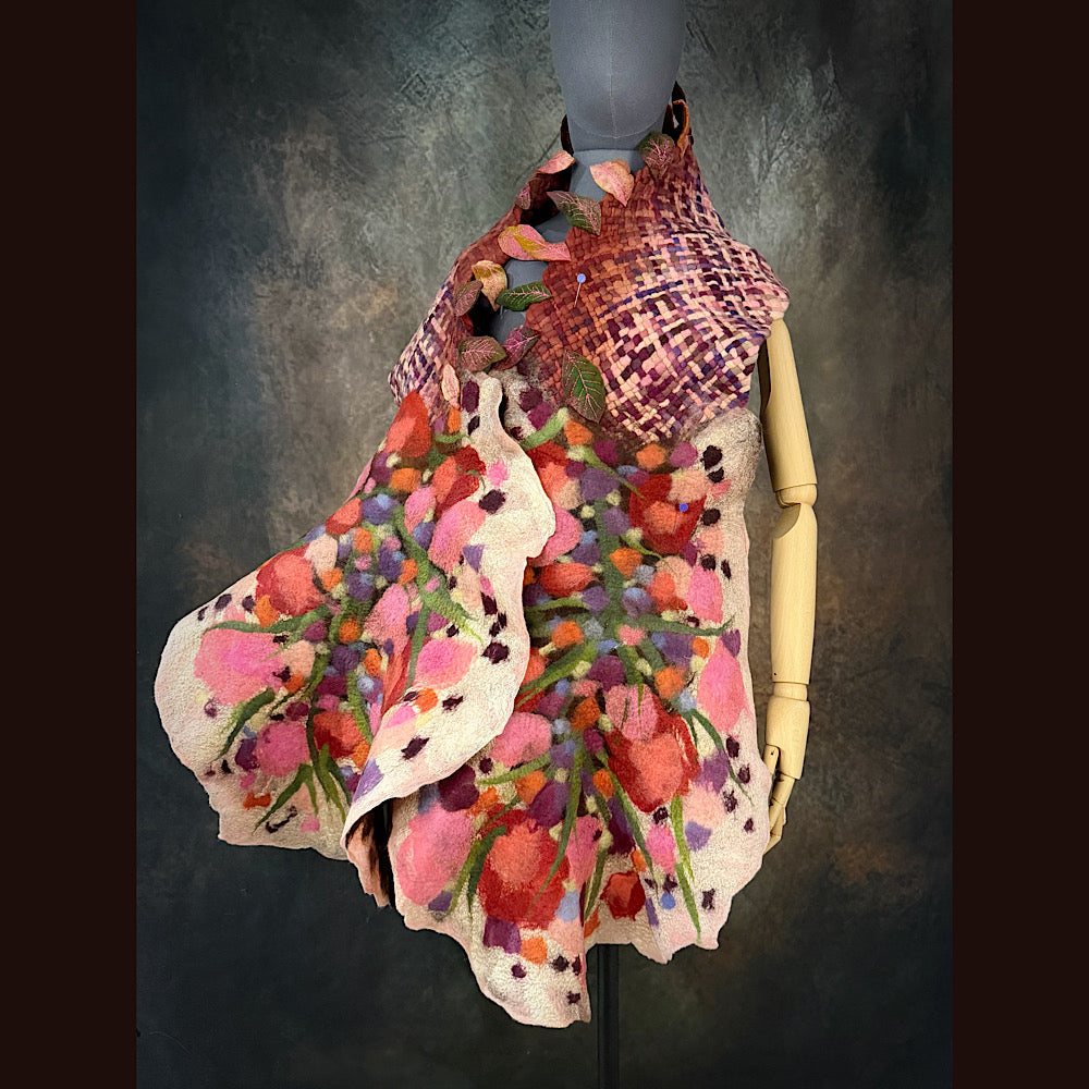 OOAK Handmade wool Felted Scarf 84” X 17” Original art work