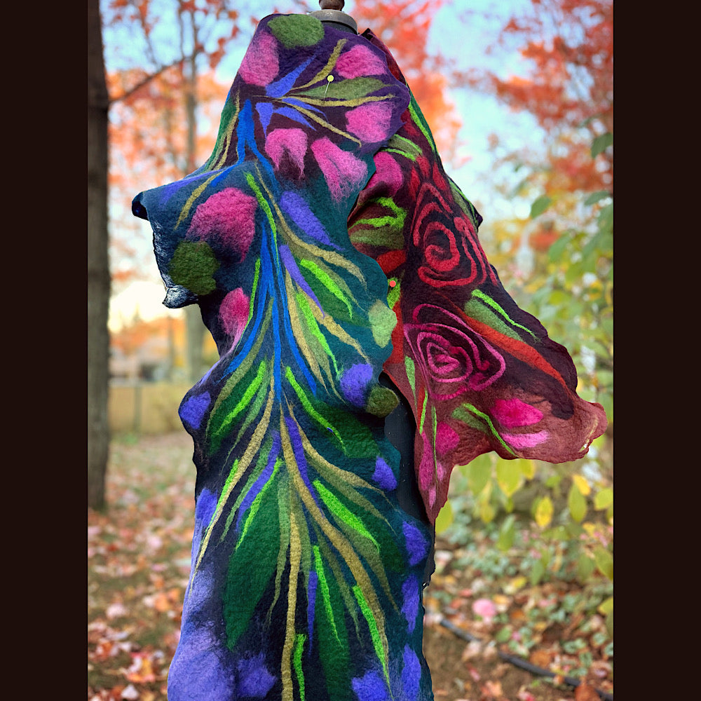 Handmade wool Felted Scarf 84” X 17”