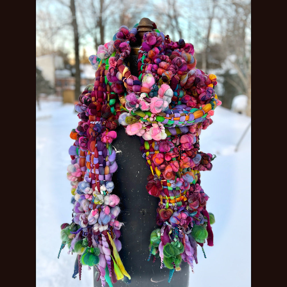 Winter rose Woven art yarn Scarf 100” X 8”