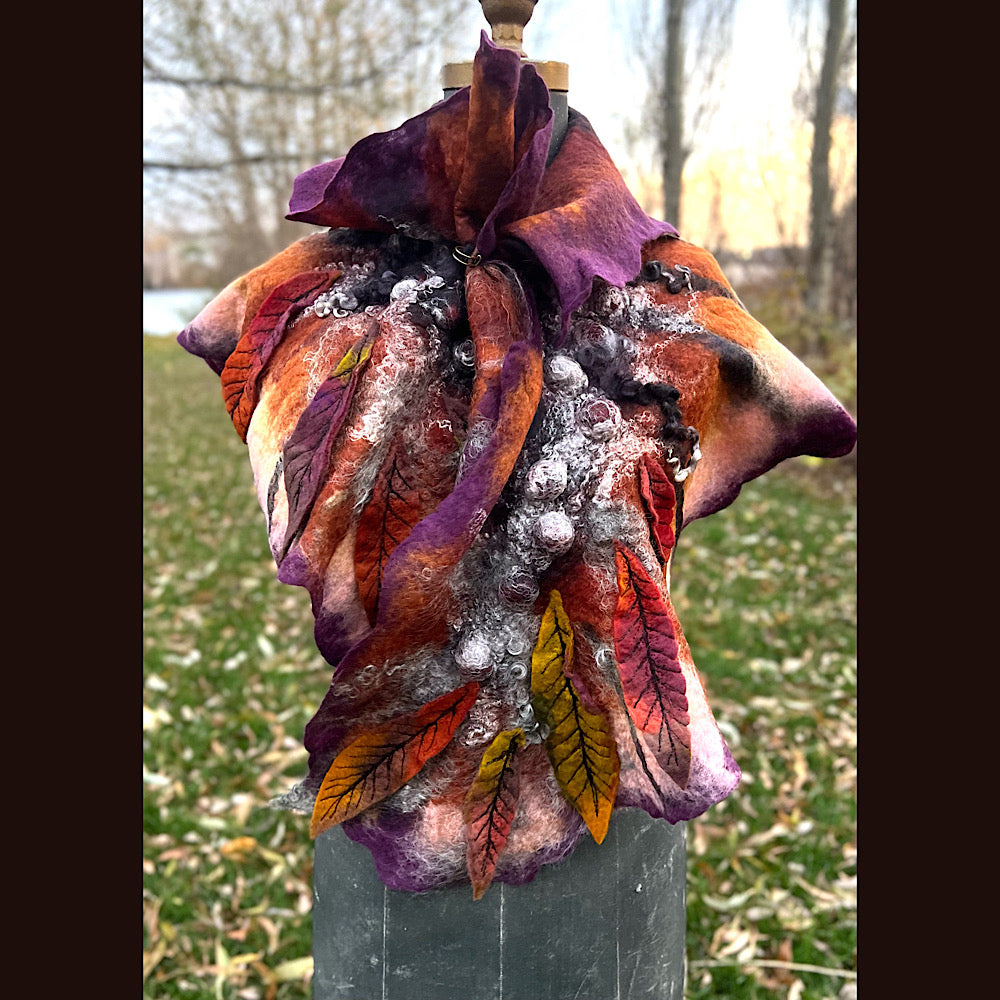 Autumn butterfly felted scarf 50” X 18”