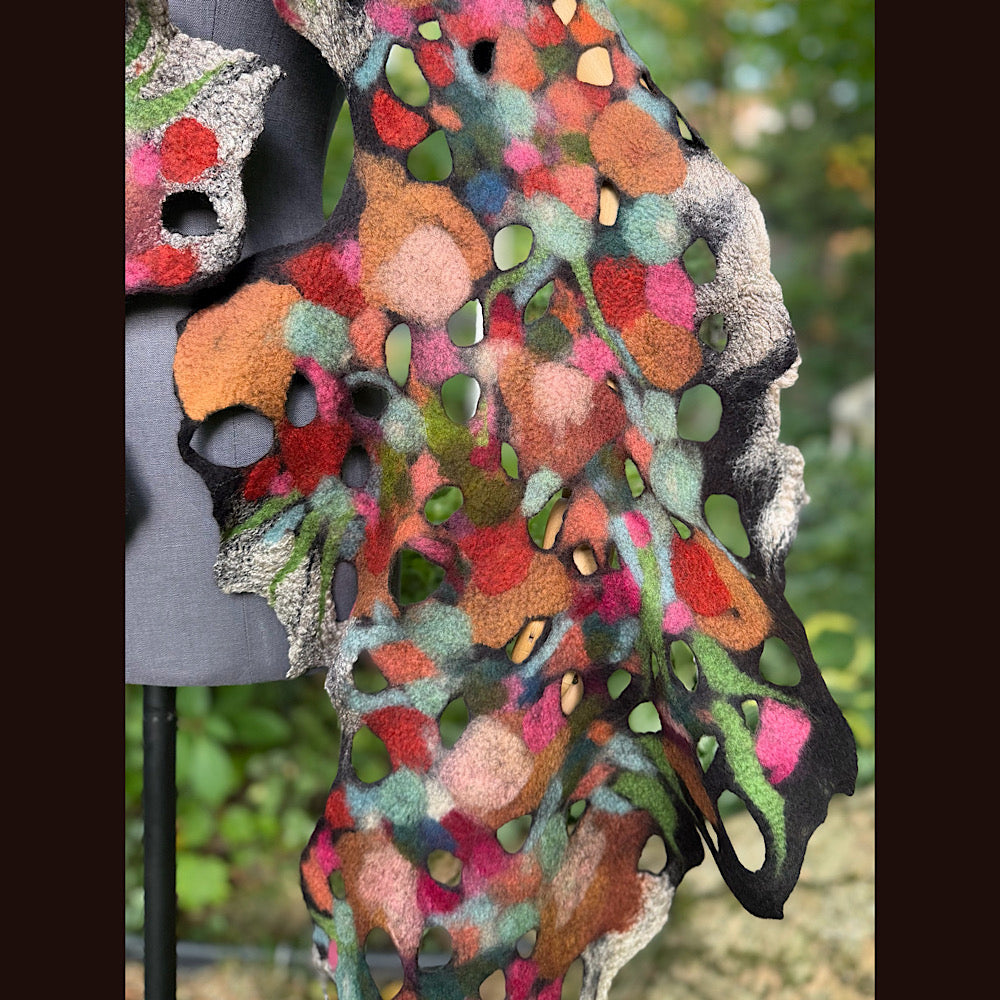 OOAK Handmade wool Felted Scarf 90” X 19” Original art work